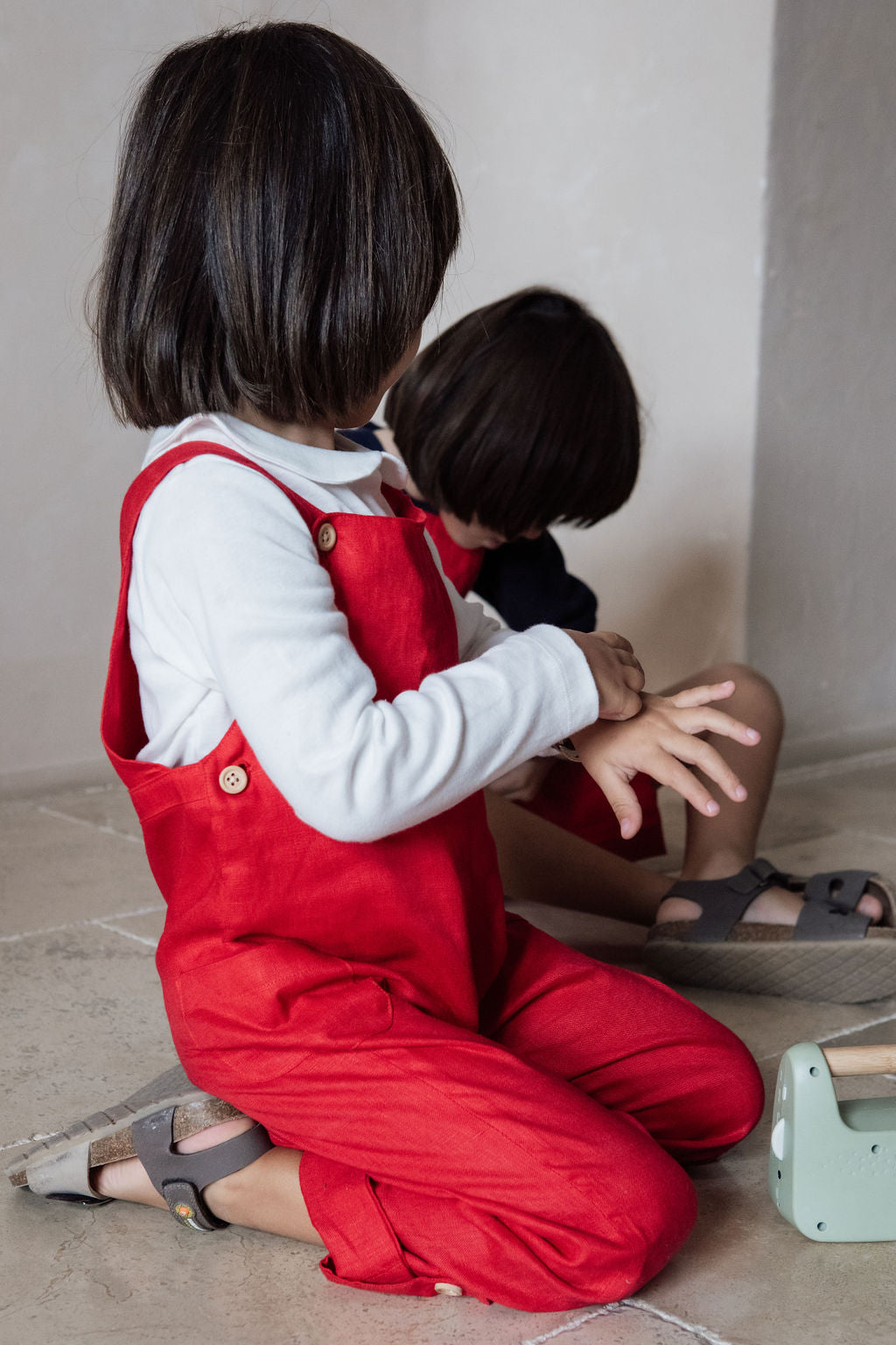 The Luca Dungarees Red Linen